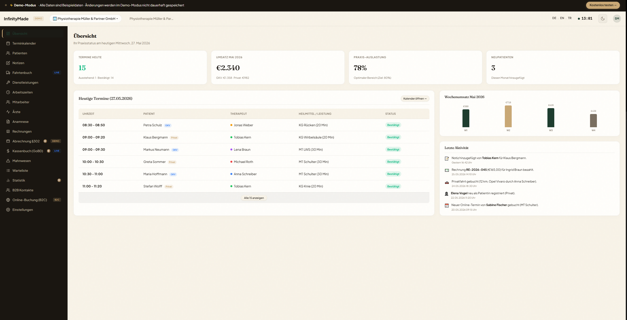 InfinityMade Dashboard — Vorschau der Live-Demo